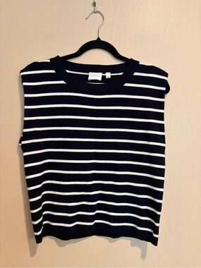 Cyrus Navy and White Striped Crewneck Sweater Vest, Beachy Vacay, Casual Summer